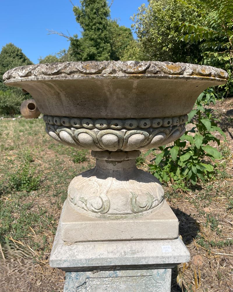 Coppia di Vasi a Cratere da Giardino in Cemento Bianco e Polvere di Marmo
