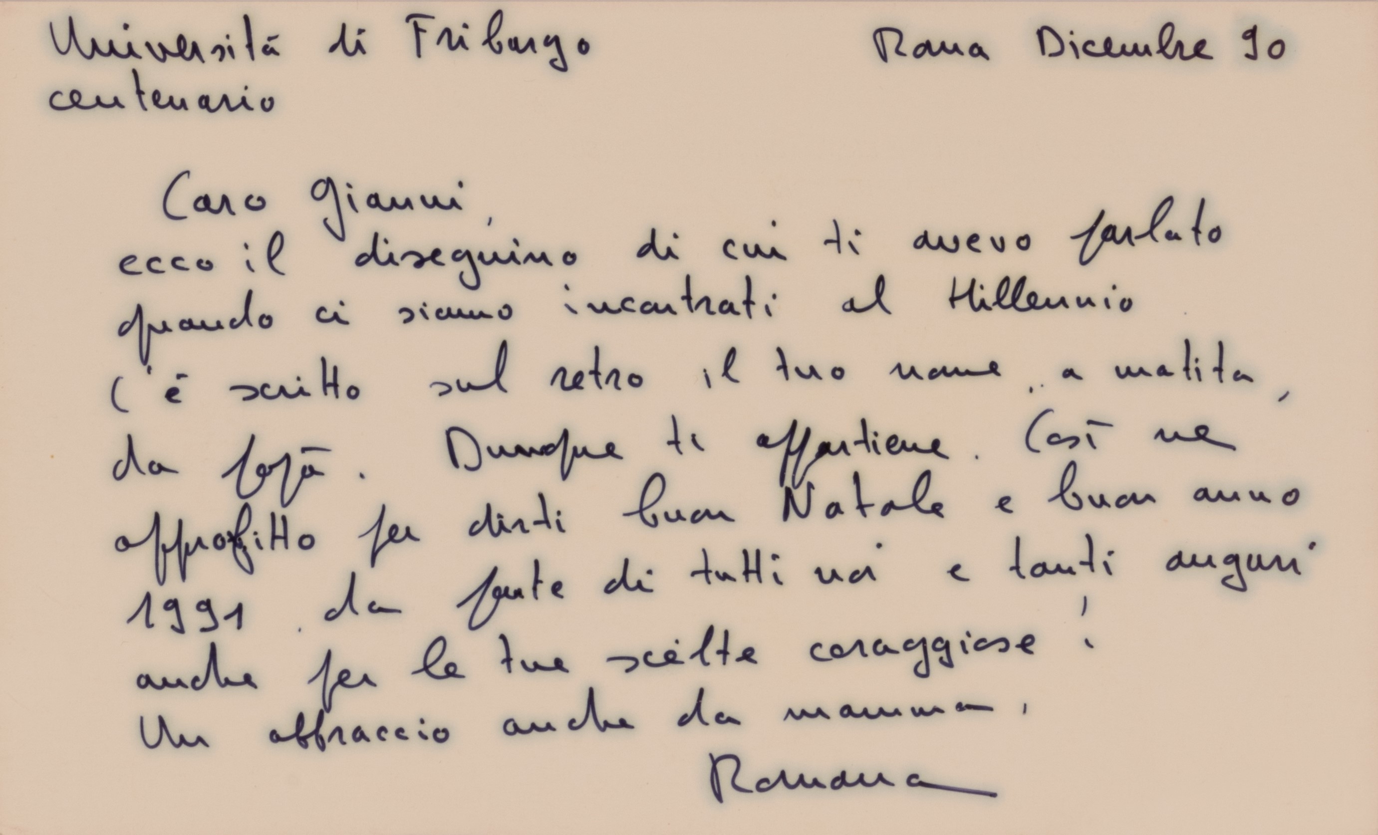 Lotto Composto da Bigliettino di Auguri di Romana Severini a Giovanni Carandente e Acquaforte Rea...