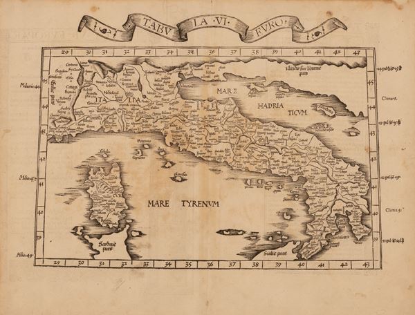 Martin  Waldseem&#252;ller latinizzato in Martinus Ilacomylus o Hylacomylus - Mappa di Tolomeo dell'Italia di Lorenz Fries, da Martin Waldseemüller.