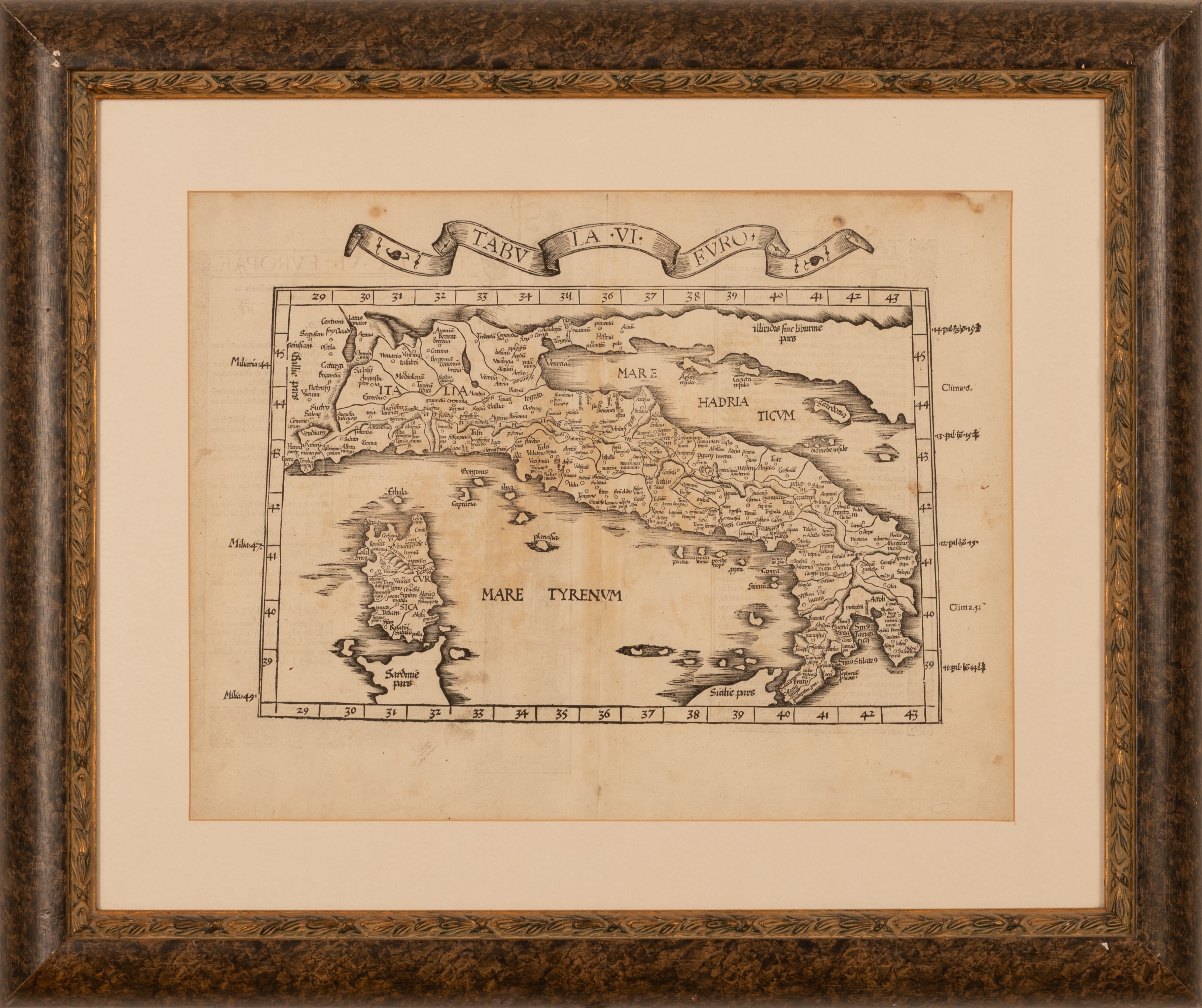 Mappa di Tolomeo dell'Italia di Lorenz Fries, da Martin Waldseemüller.