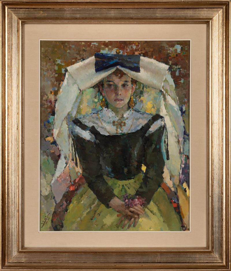 Carminio Visintini - Studio di una Giovane Donna di Scanno con Abiti e Ori Tradizionali