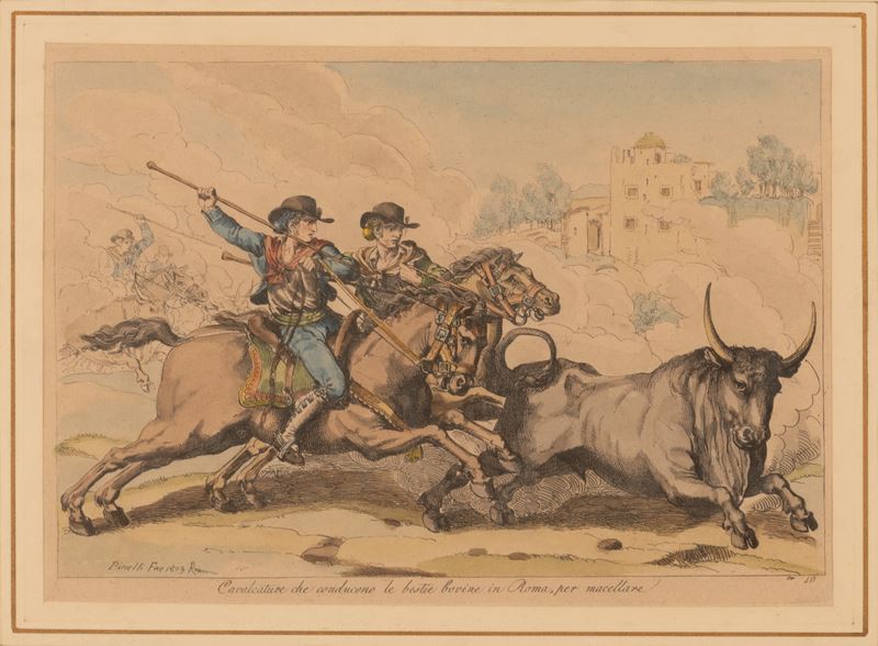 Cavalcature che conducono le bestie bovine in Roma per macellare