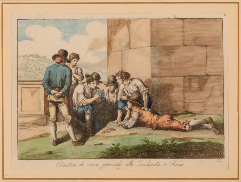 Comitiva di oziosi giocano alla zecchinetta in Roma