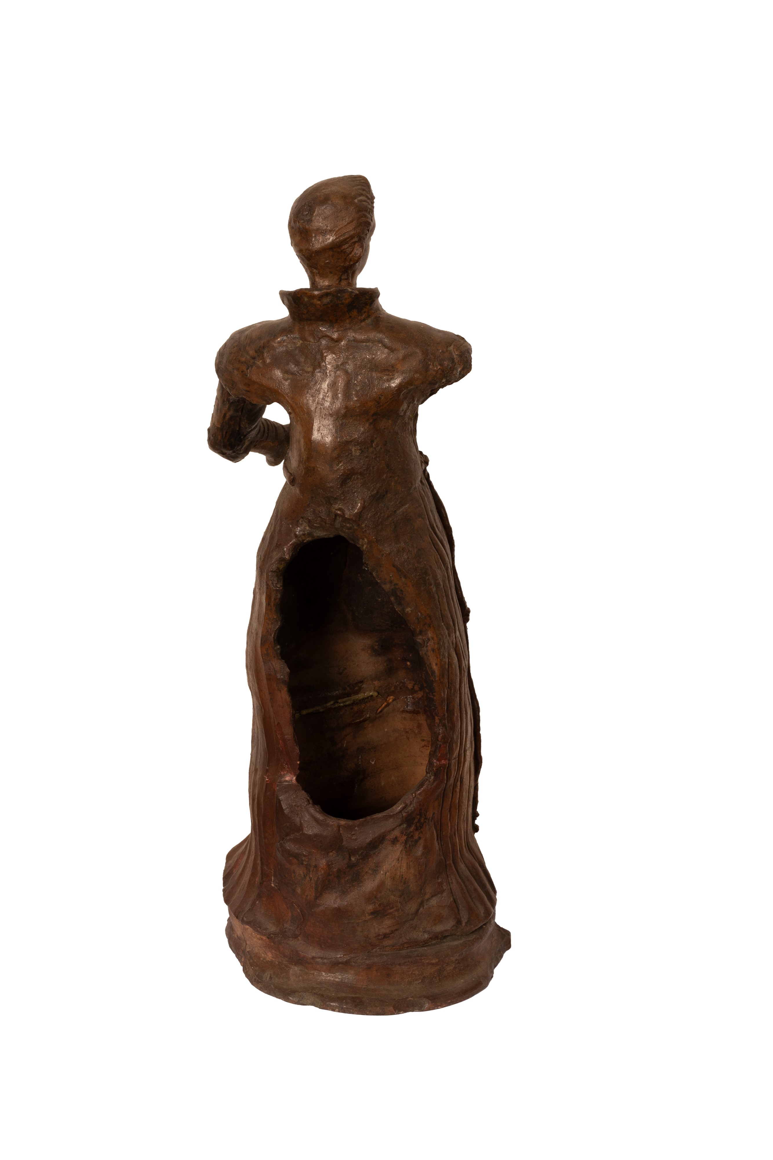 Scultura in terracotta cava e brunita ad imitazione del legno raffigurante un francescano.