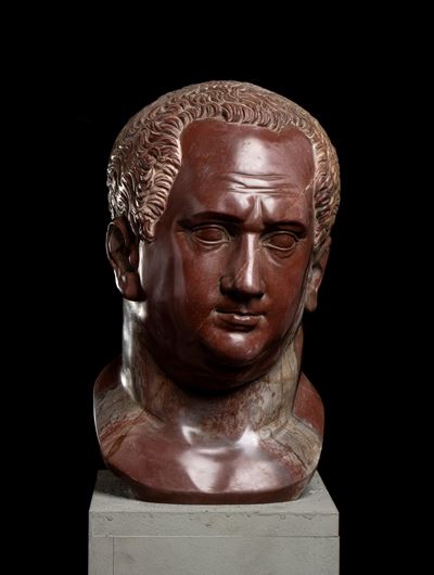 Testa Dell’imperatore Vitellio in Marmo Rosso Antico. Scultore Romano del XX Secolo