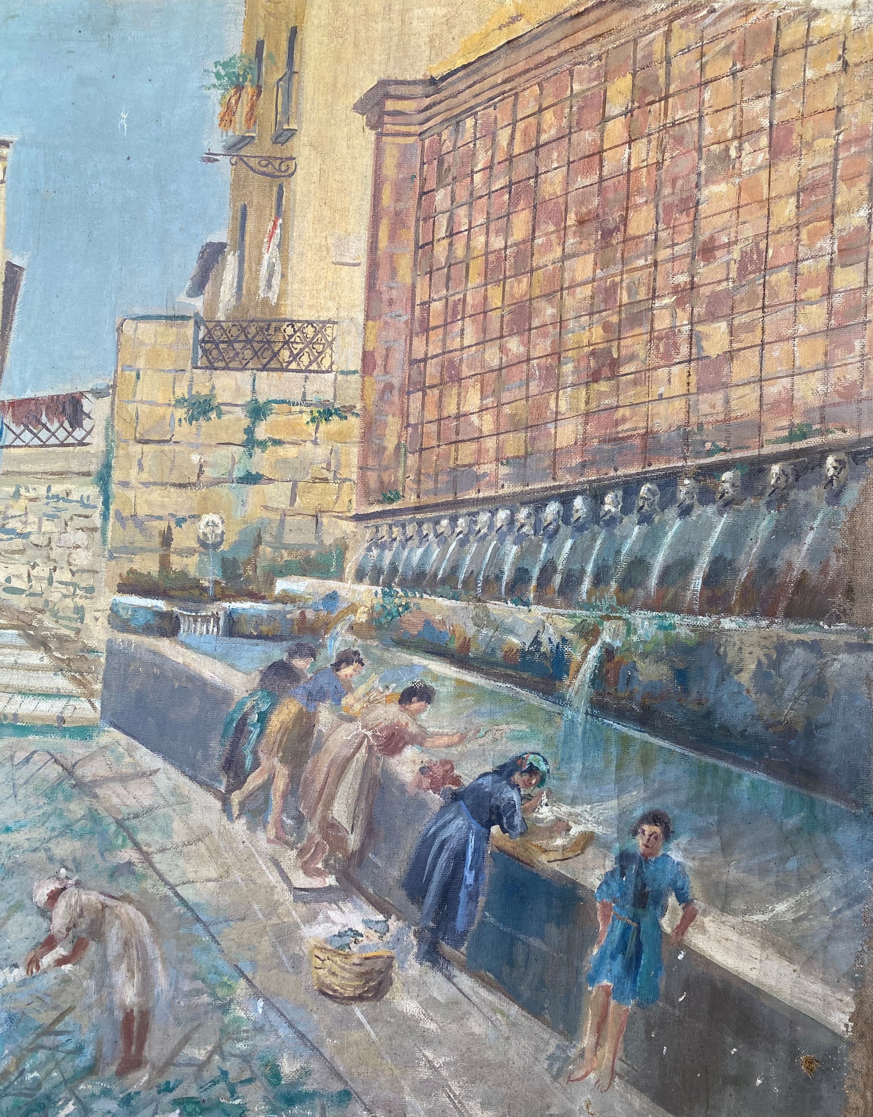 Donne che lavano i panni alla Fontana delle 99 Cannelle di L'Aquila