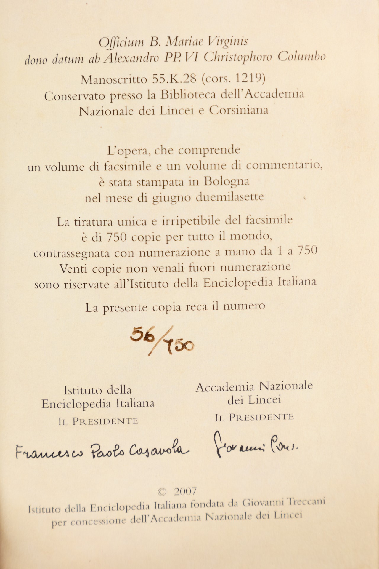 Libro d'ore - Codicillo militare Colombo Cristoforo Editore Treccani, 2007