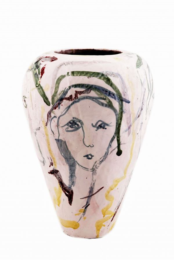 Ernesto Treccani - Vaso con decorazioni figure femminili 