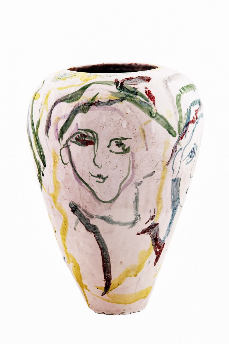 Ernesto Treccani - Vaso con Decorazioni Figure Femminili