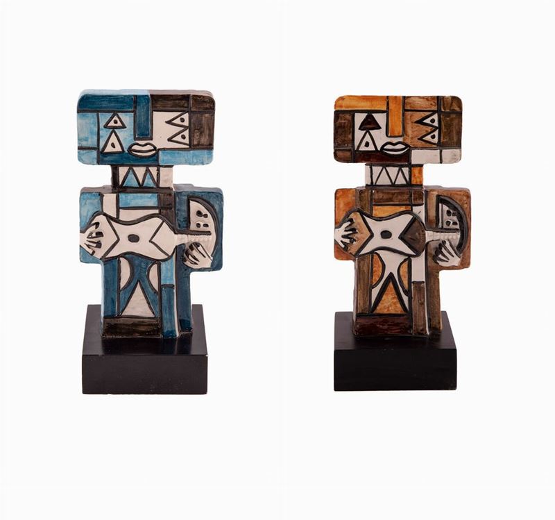 Ibrahim Shaban Likmetaj Kodra - Coppia di Sculture in Ceramica con Ukulele