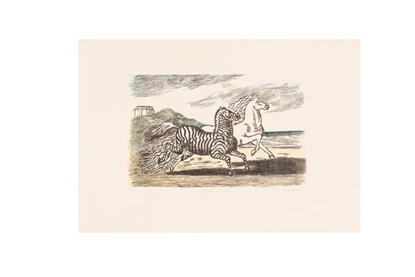 Giorgio De Chirico : Cavallo e zebra  (1974)  - Litografia a 5 colori - Asta Asta a Tempo: Grafica e Multipli d'Autore - Gliubich Casa d'Aste