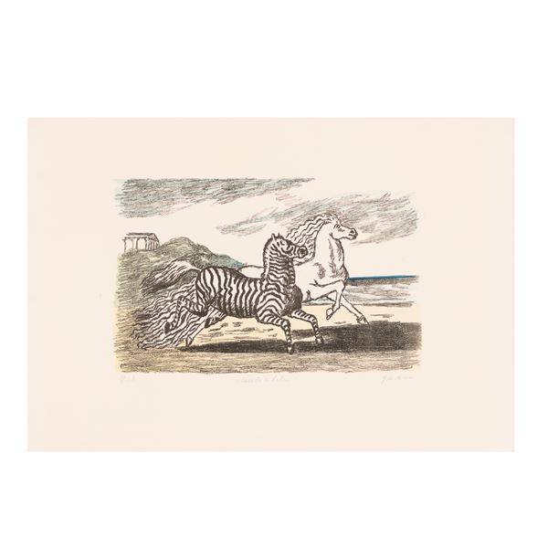 Giorgio De Chirico : Cavallo e zebra  (1974)  - Litografia a 5 colori - Asta Asta a Tempo: Grafica e Multipli d'Autore - Gliubich Casa d'Aste