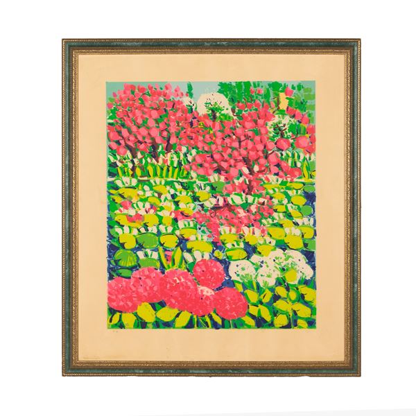 Athos Faccincani : Rose e ninfee  - Serigrafia materica a 32 colori - Asta Asta a Tempo: Grafica e Multipli d'Autore - Gliubich Casa d'Aste