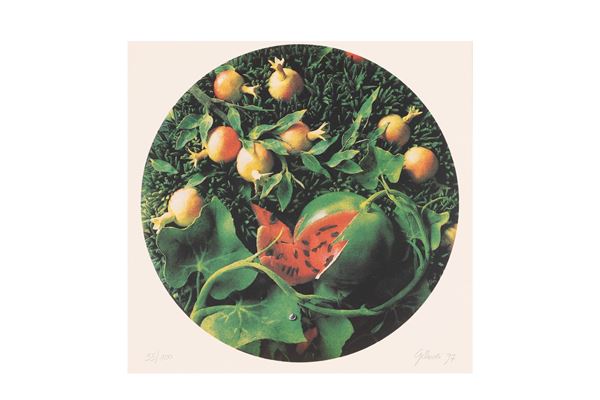 Piero Gilardi : Natura morta con cocomero e  melograni  (1997)  - Serigrafia a 5 colori - Asta Asta a Tempo: Grafica e Multipli d'Autore - Gliubich Casa d'Aste