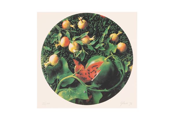 Piero Gilardi : Natura morta con cocomero e  melograni  (1997)  - Serigrafia a 5 colori - Auction - Gliubich Casa d'Aste