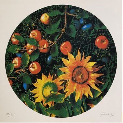 Piero Gilardi : Natura morta con mele e girasoli  (1997)  - Serigrafia a 5 colori - Asta Asta a Tempo: Grafica e Multipli d'Autore - Gliubich Casa d'Aste
