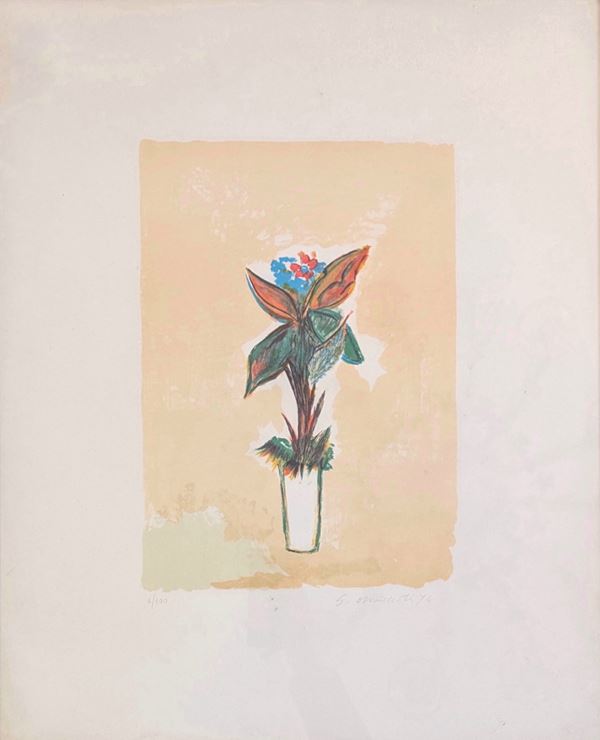 Giovanni Omiccioli : Vaso di fiori  (1974)  - litografia a colori - Asta Grafica di Arte Contemporanea - Gliubich Casa d'Aste