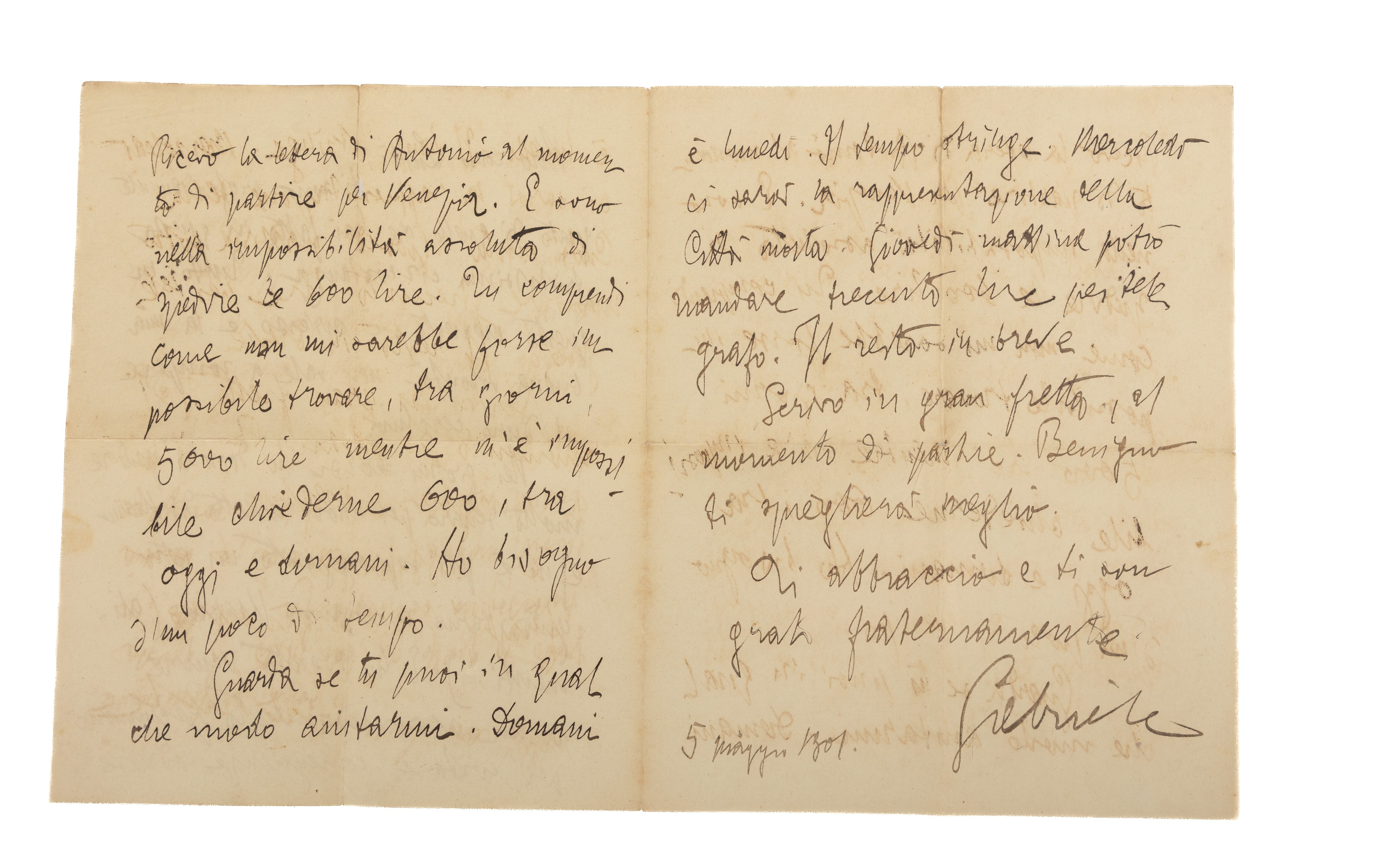 Lotto di n. 6 lettere indirizzate da Gabriele d'Annunzio al Dottor Luigi Luise di Francavilla al ...