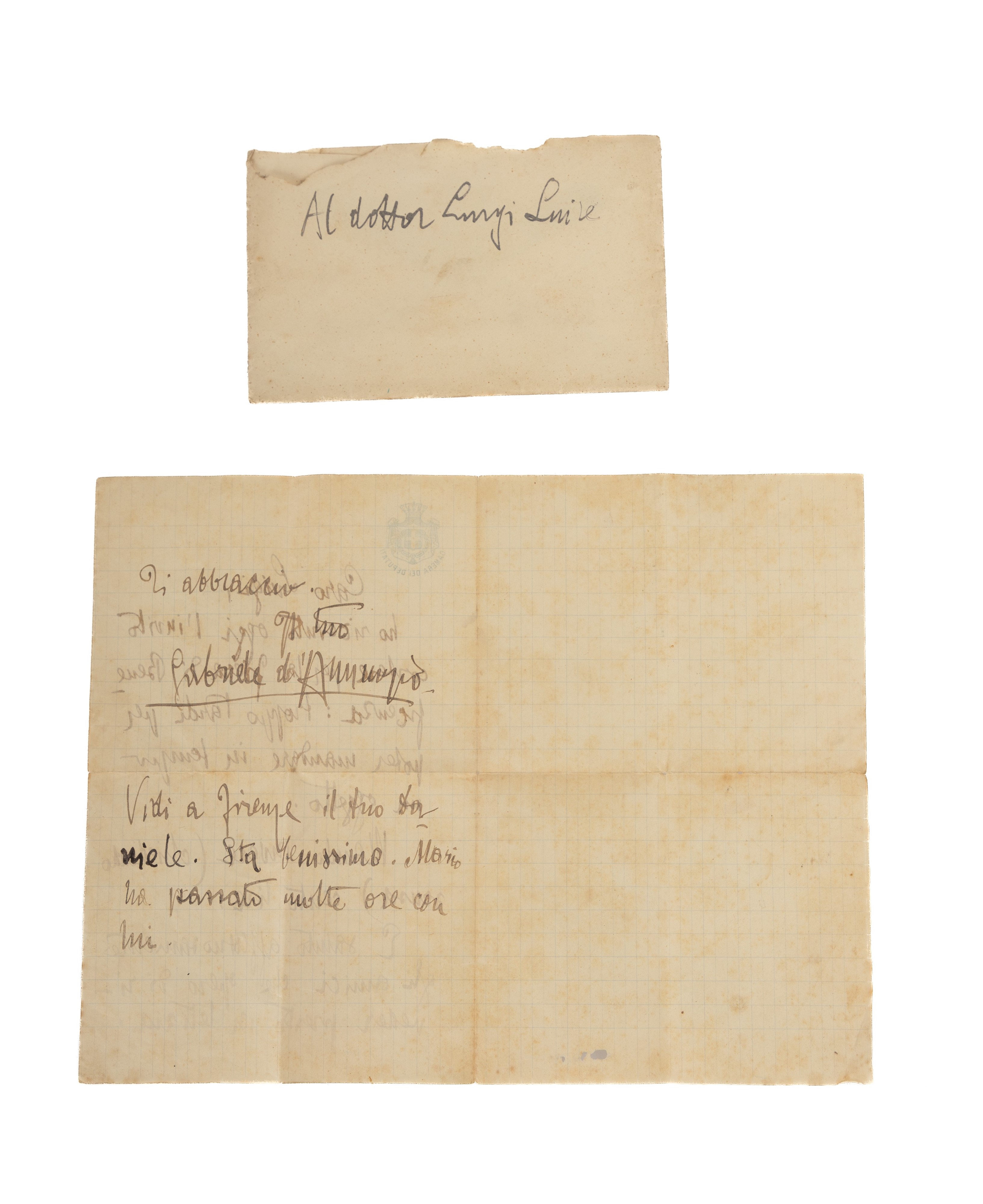 Lotto di n. 6 lettere indirizzate da Gabriele d'Annunzio al Dottor Luigi Luise di Francavilla al ...