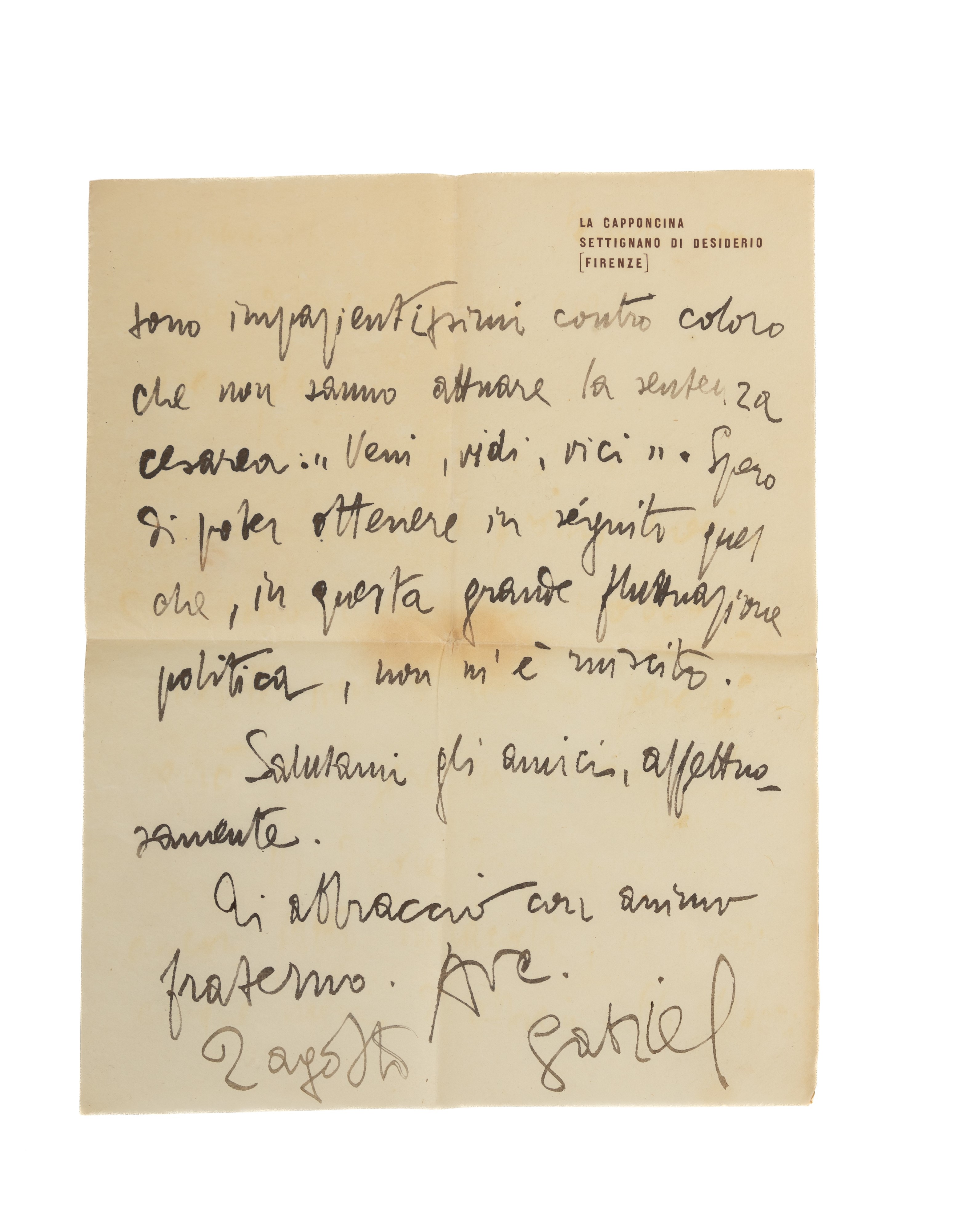 Lotto di n. 6 lettere indirizzate da Gabriele d'Annunzio al Dottor Luigi Luise di Francavilla al ...