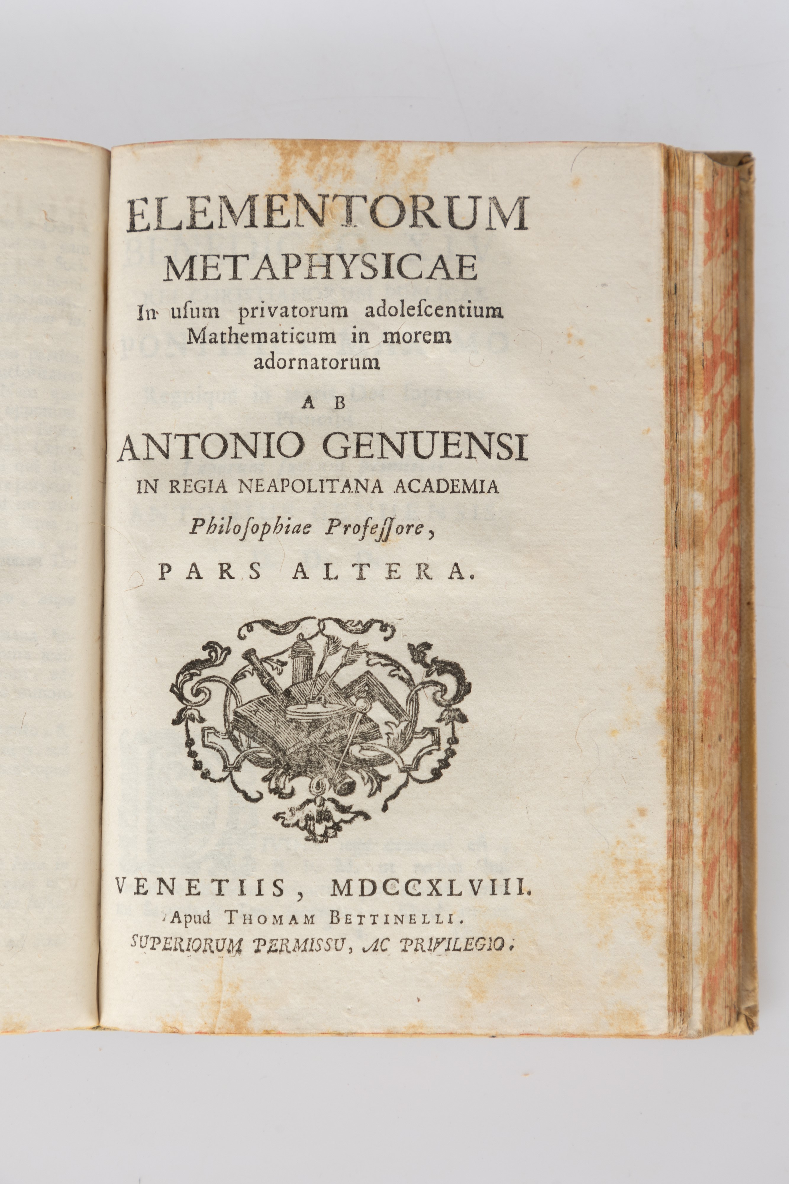 Antonio Genovesi - Elementorum Metaphisycae in Usum Privatorum Adolescentium Mathematicum...