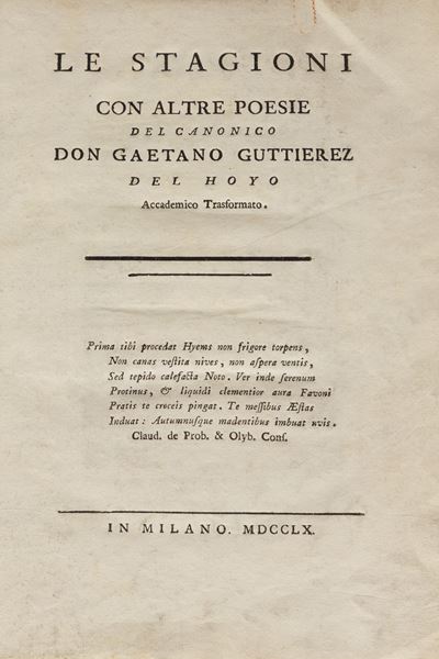 Le Stagioni con Altre Poesie del Canonico Don Gaetano Guttierez del Hoyo