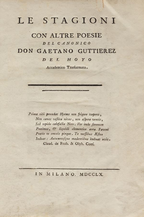 Caetano Gutierrez del Hoyo - Le Stagioni con altre poesie del canonico Don Gaetano Guttierez del Hoyo