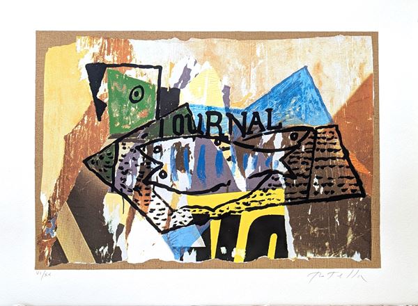 Mimmo Rotella : Il Giornale di Picasso  - Serigrafia polimaterica su carta Moulin du Guè da 320 grammi - Asta Grafica di Arte Contemporanea - Gliubich Casa d'Aste