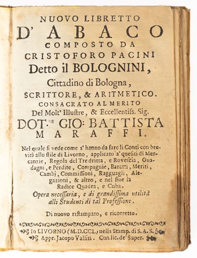 Nuovo Libre o Dʹabbaco Composto da Cristoforo Pacini De o il Bolognini Ci Adino di Bologna Scri O...