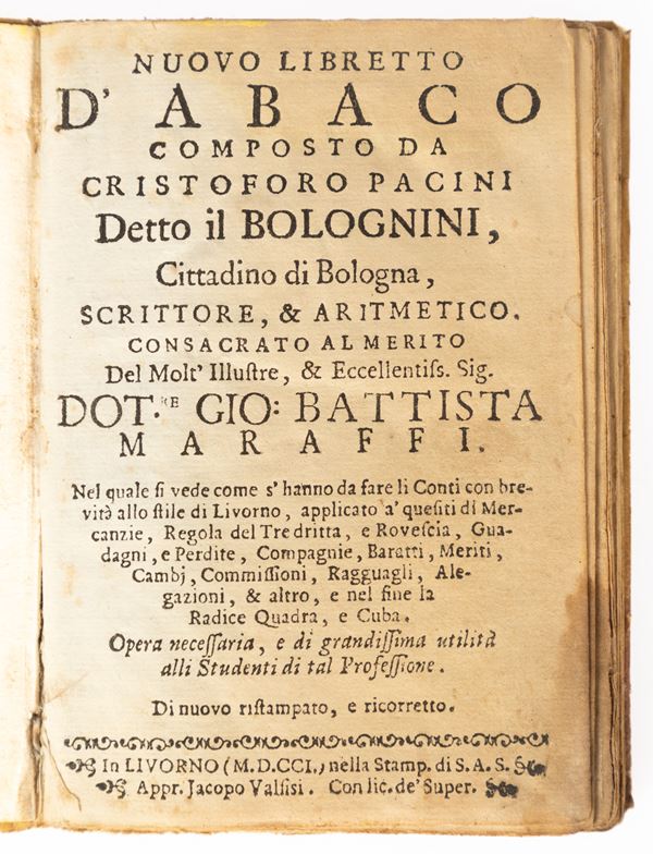 Cristoforo Pacini - Nuovo Libre o dʹAbbaco composto da Cristoforo Pacini  de o il Bolognini ci adino di Bologna scri ore aritmetico