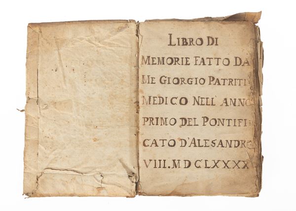 Manoscritto ʺLibro di memorie fatte da me Giorgio Patriti, medico, nellʹanno primo del pontiﬁcato dʹ Alessandro VIII°, 1690.ʺ