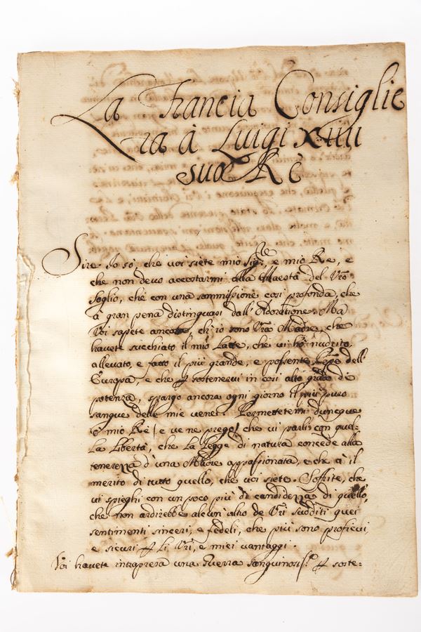 Manoscritto, ʺLa Francia Consigliera a Luigi XIV° suo Reʺ Pubblicazione: S.l., 1736