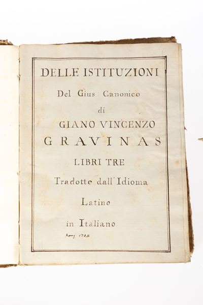Manoscritto ʺ Istituzioni del Gius Canonico di Gianvincenzo Gravinaʺ