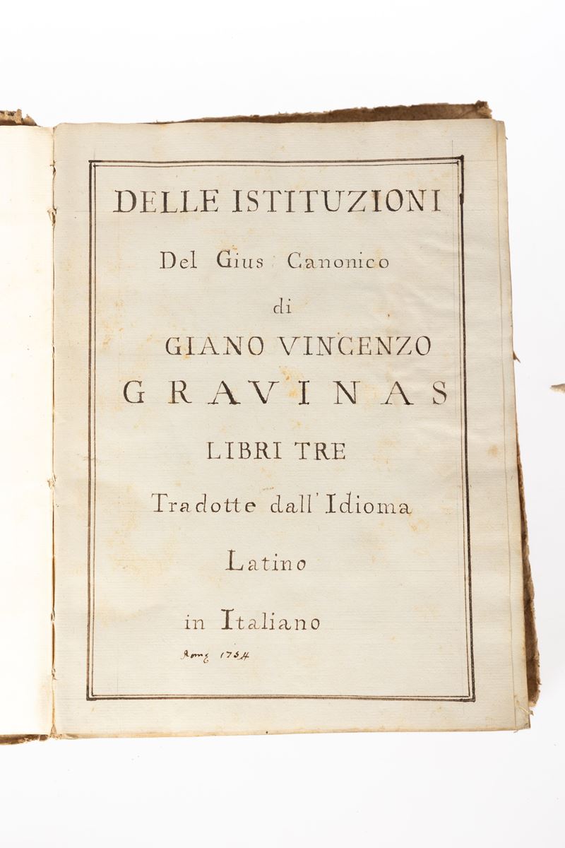 Manoscritto ʺ Istituzioni del Gius Canonico di Gianvincenzo Gravinaʺ