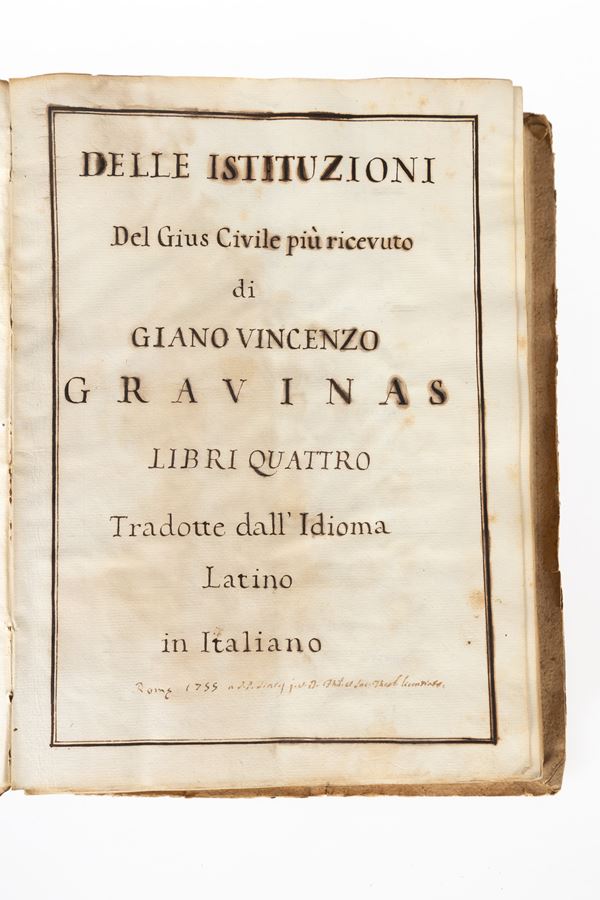 Manoscritto ʺ Istituzioni del Gius Civile di Gianvincenzo Gravina