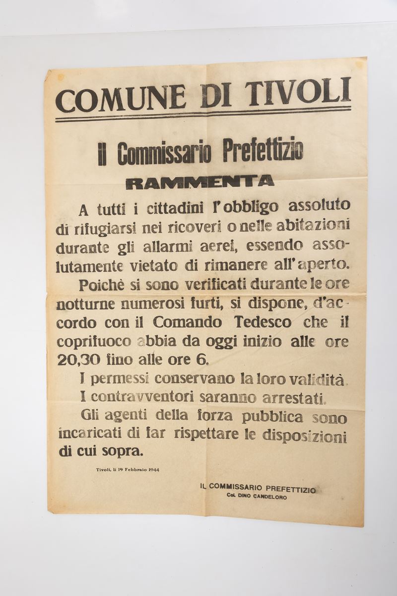 174) Manifesto del Commissario Prefettizio di Tivoli, Colonnello Dino Candeloro