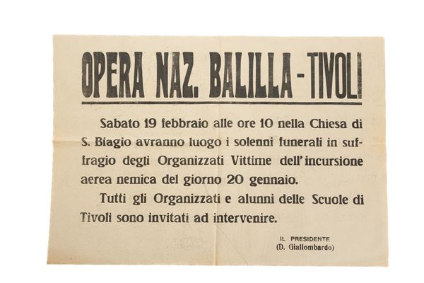 Manifesto a ﬁrma del Presidente dellʹOpera Nazionale Balilla G. Giallombardo