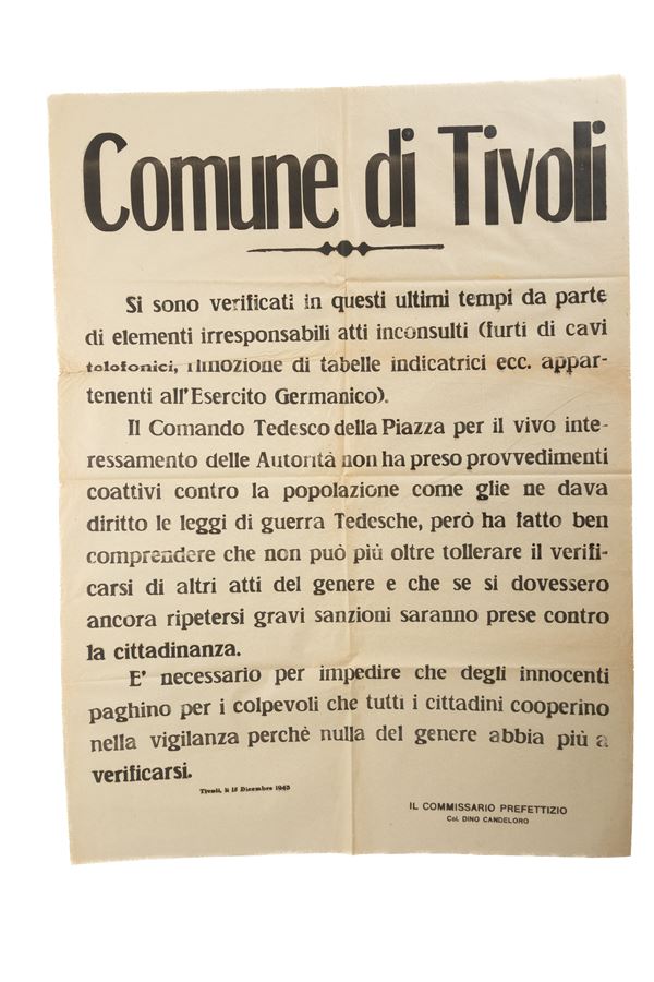 Manifesto del Commissario Prefettizio di Tivoli, Colonnello Candeloro