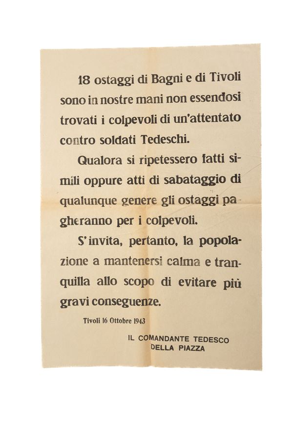 Manifesto di rappresaglia del Comandante tedesco di Tivoli