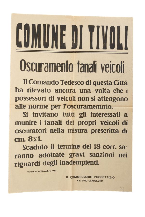 Manifesto del Commissario Prefettizio del Comune di Tivoli