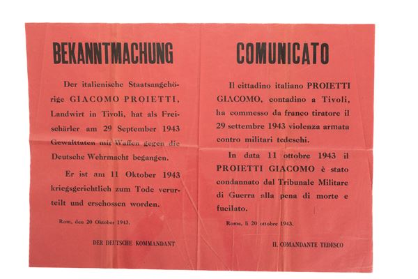 Manifesto bilingue italiano/tedesco ʺBekanntmachung / Comunicato