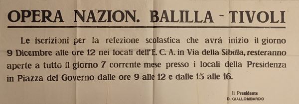 Manifesto dellʹOpera Nazionale Balilla di Tivoli