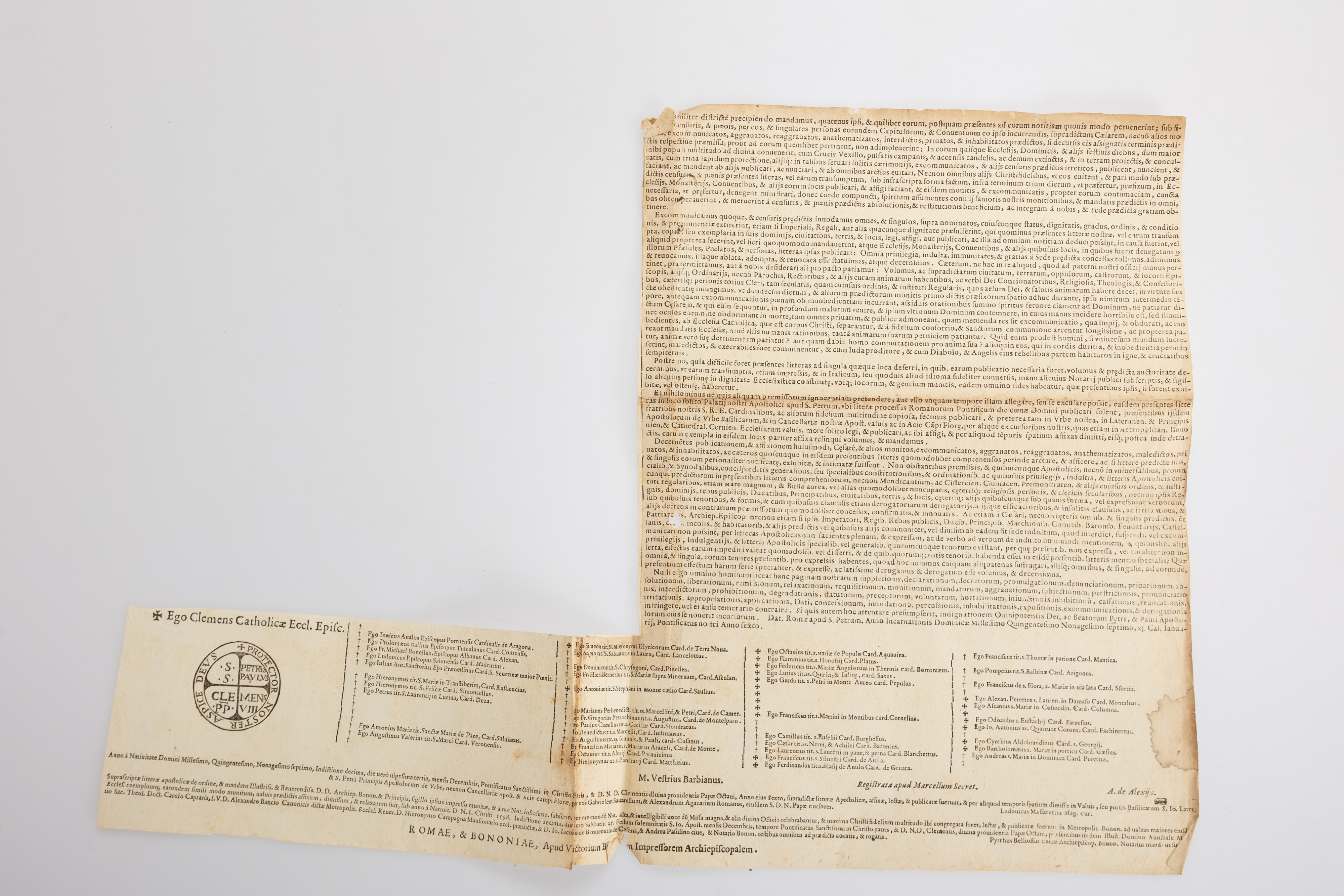 Papa Clemente VIII° - Bolla di scomunica Cesare dʹEste