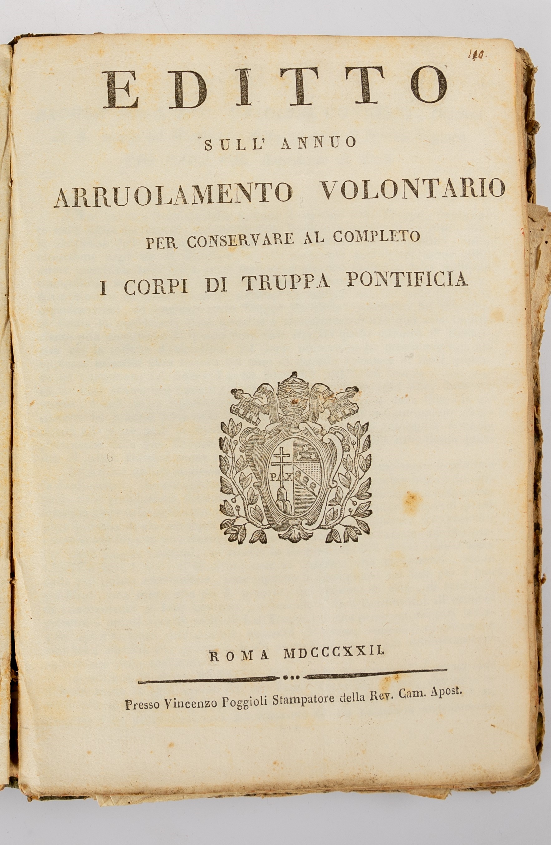 Raccolta di 34 editti dello Stato Pontiﬁcio