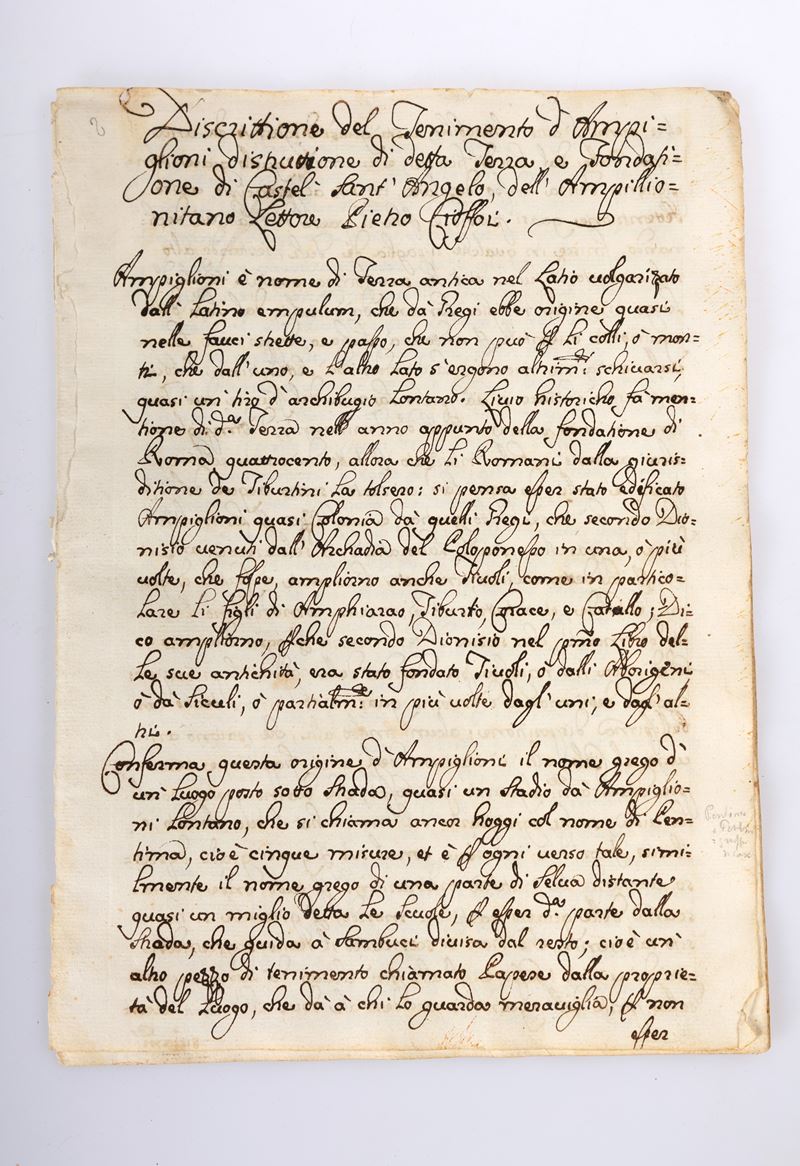 Descrittione del tenimento d’Ampiglioni, distruttione di detta terra e fondatione di Castel S. An...