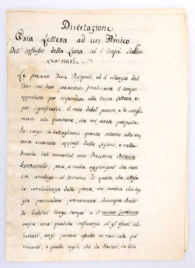 Dissertazione o Sia Lettera a un Amico Dellʹinﬂusso della Luna sui Corpi Sublunari