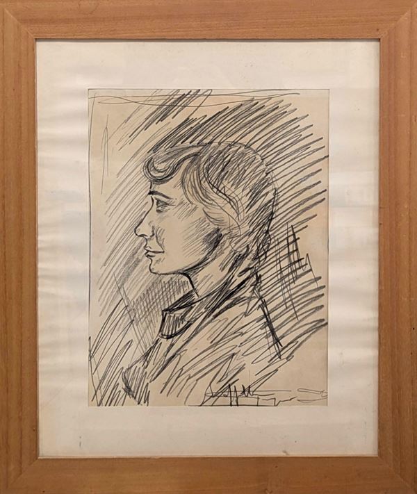 Volto di giovane di profilo  - grafite su carta - Asta Grafica di Arte Contemporanea - Gliubich Casa d'Aste