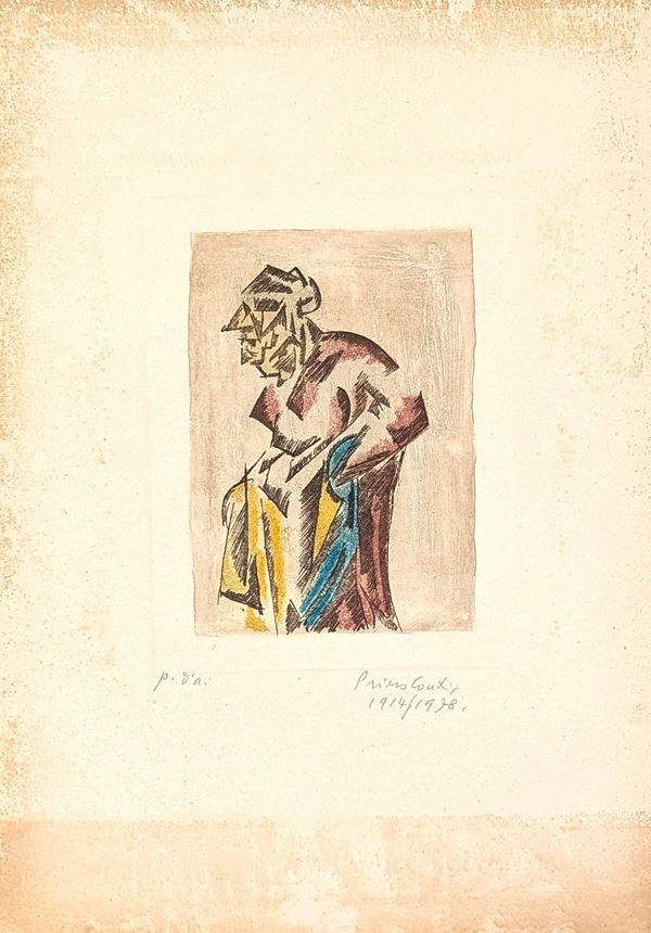 Umberto Primo Conti : Uomo futurista  - litografia - Auction Asta a Tempo: Grafica di Arte Contemporanea - Gliubich Casa d'Aste
