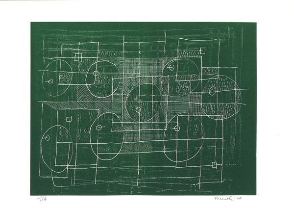 Luigi  Faccioli : Composizione in verde  (1978)  - litografia - Asta Grafica di Arte Contemporanea - Gliubich Casa d'Aste