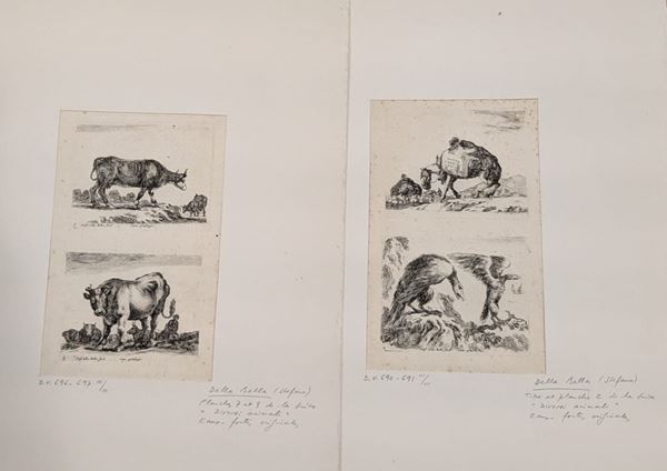 Stefano Della Bella - Lotto di due acqueforti tratte da Diversi Animali Fattii